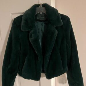 Blank NYC Green Teddy Jacket Plush Cropped Style
